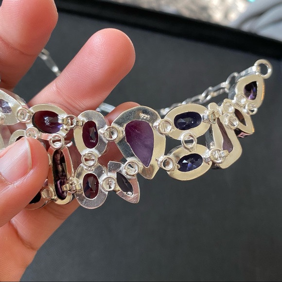 Charoite Necklace with Faceted Amethyst, Charoite and Biwa Pearl Bib Necklace - Picture 4 of 16